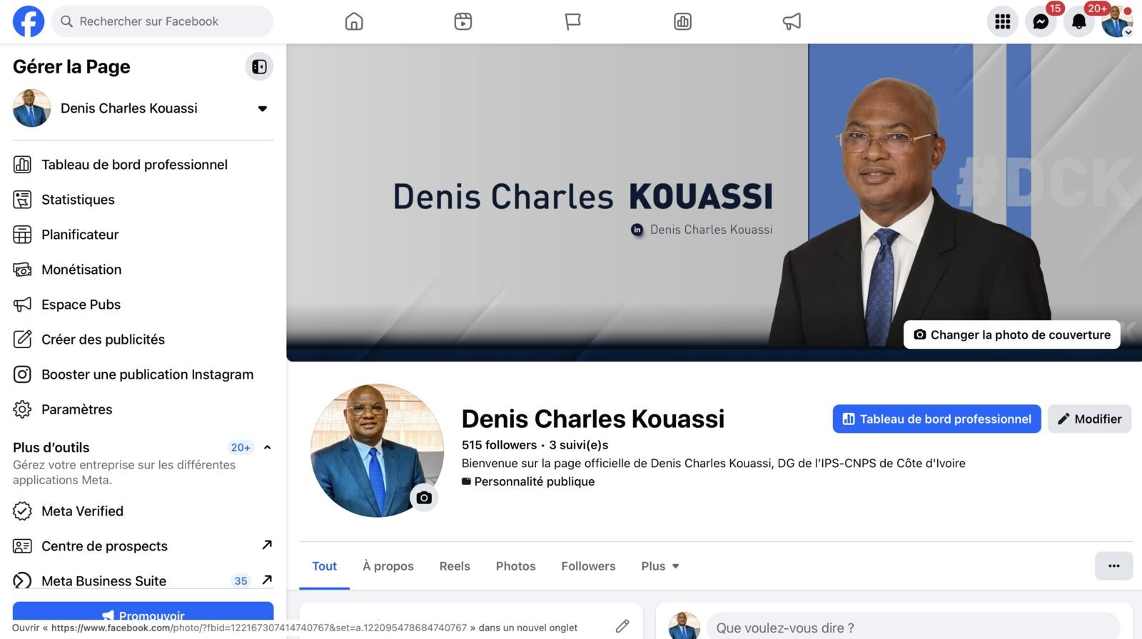 Page Facebook du DG de la CNPS gérée par Nephtali Nalick