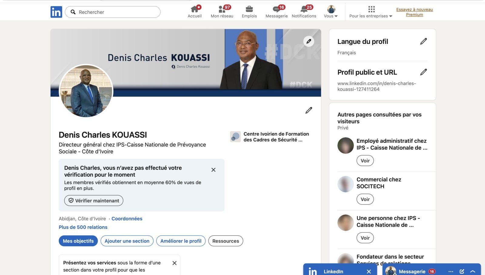 Profil LinkedIn du DG de la CNPS géré par Nephtali Nalick